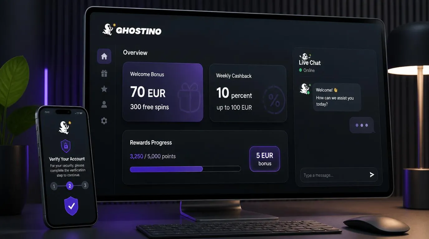 Registrierungsbereich eines Online-Casinos mit Bonusübersicht, Punkten und aktivem Live-Chat