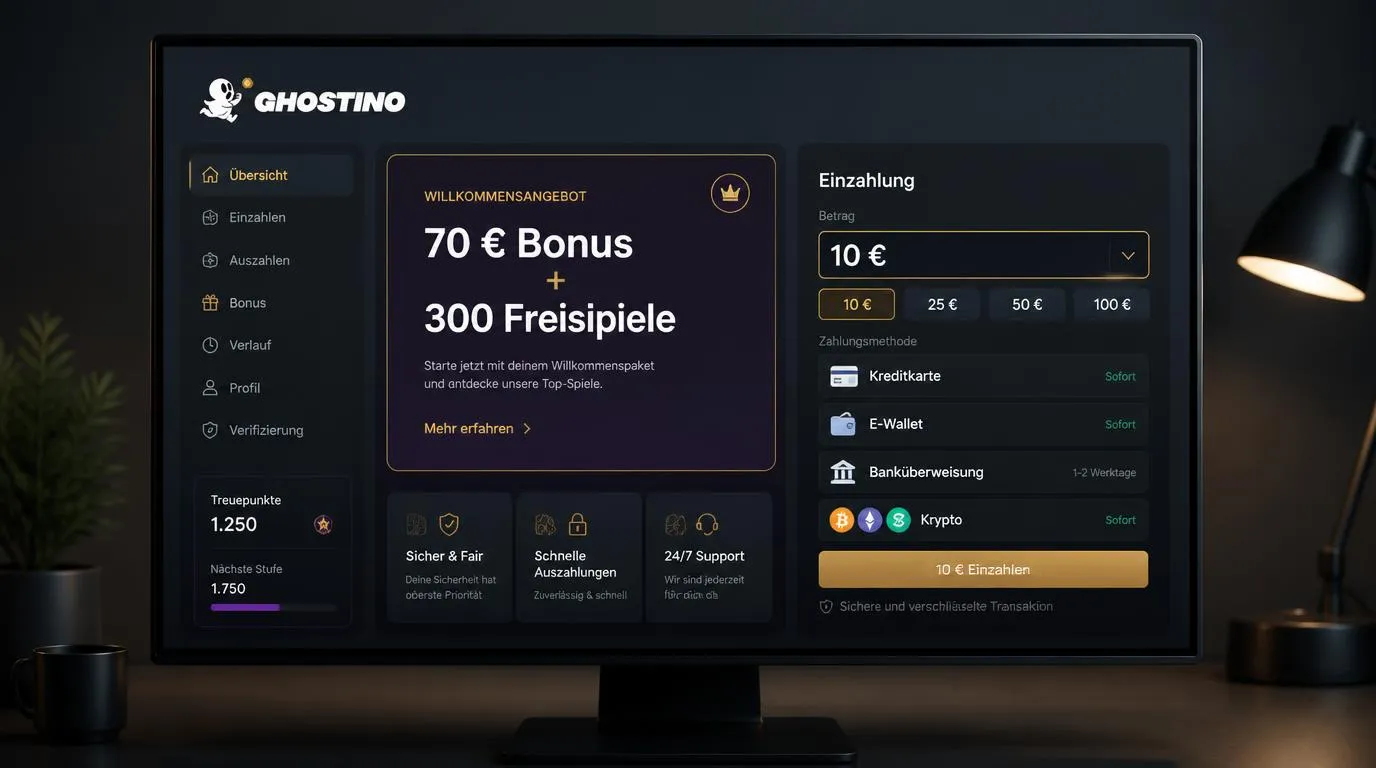 Bonusbereich mit 70 Euro, 300 Freispielen und einer qualifizierenden Einzahlung von 10 Euro